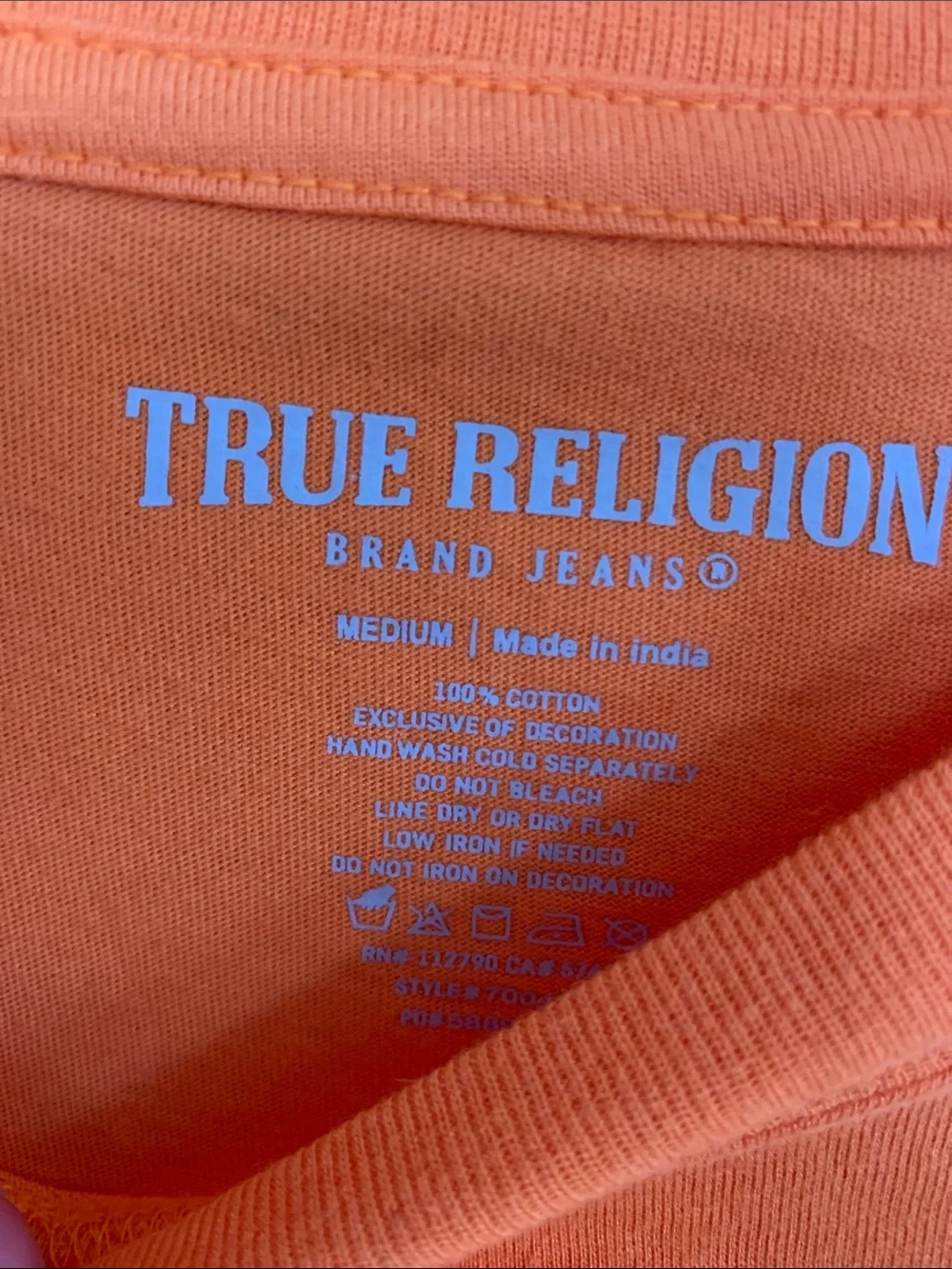 True Religion Orange Short Sleeve Logo Tee